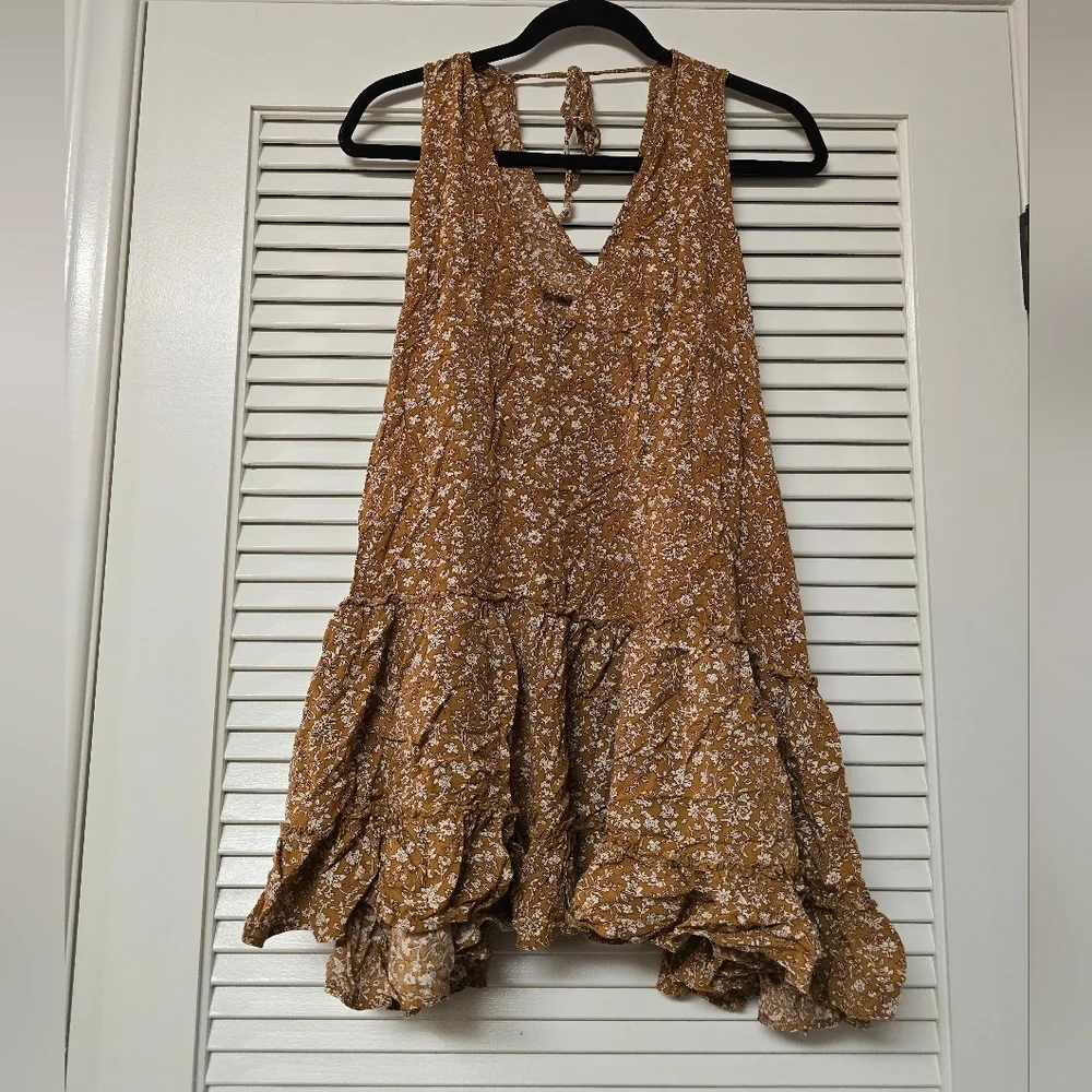 Millibon- Floral Ruffle Bohemian Lightweight Sleeveless Dress With Tie Back